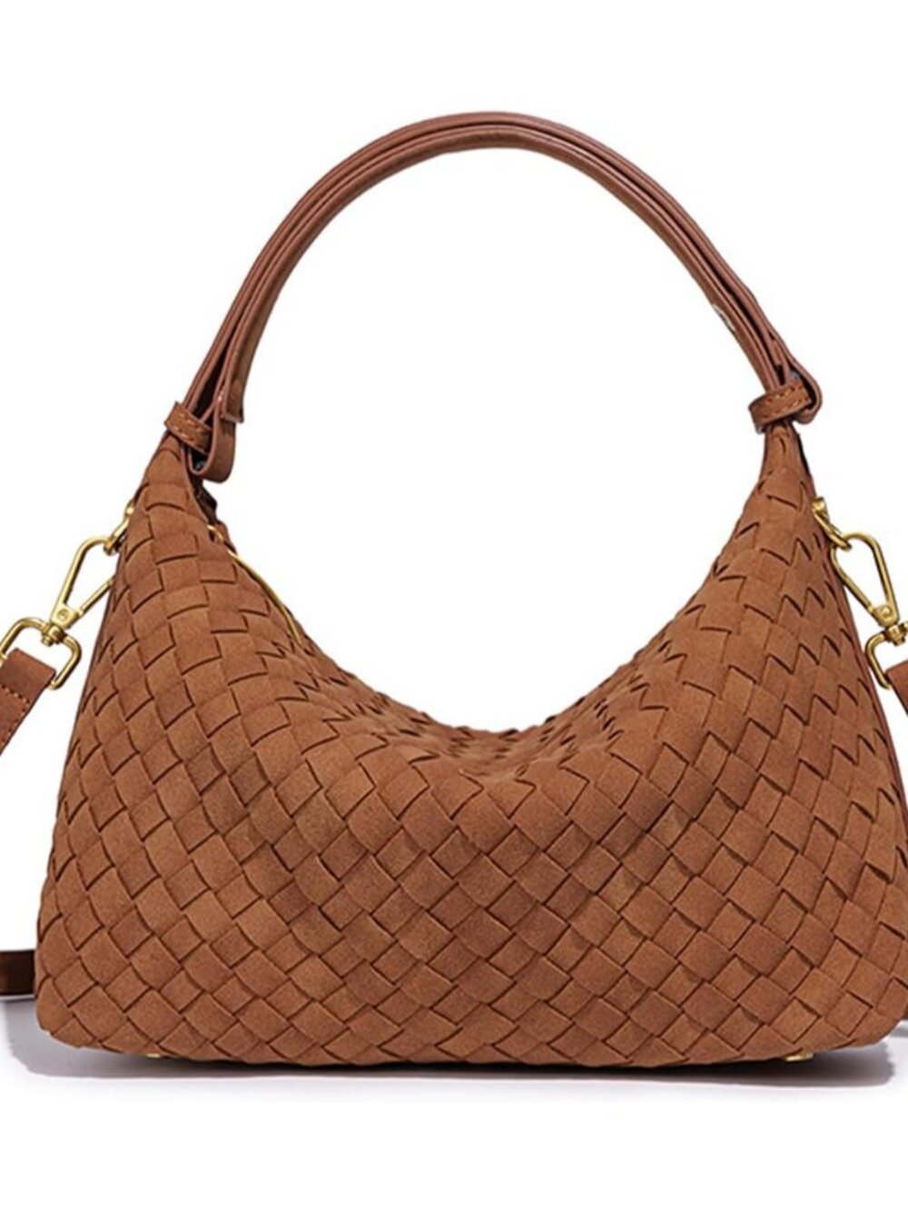 Woven Suede Shoulder Bag, Slouchy Crescent Hobo Purse & Satchel Handbag